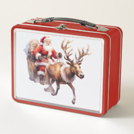 Santa Clause with a reindeer pulling his sleigh