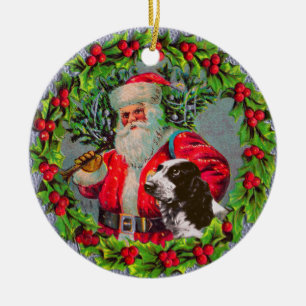 Santa con el ornamento del perro de aguas de
