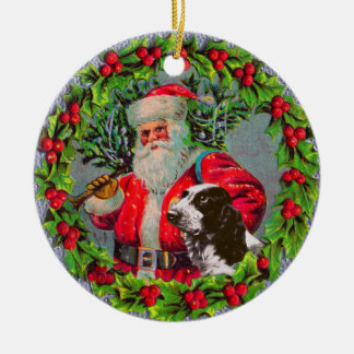 Santa con el ornamento del perro de aguas de