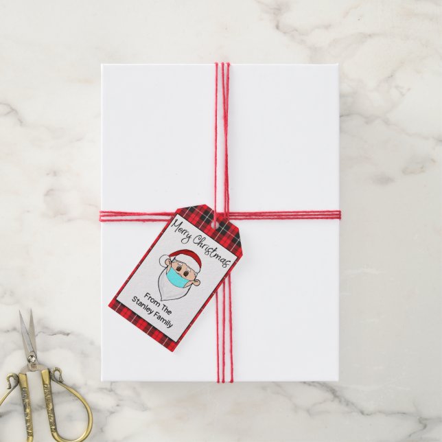 Santa con etiqueta de regalo de máscara personaliz (Con cuerda)