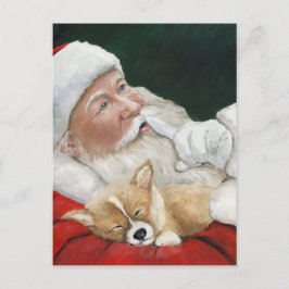Santa con la postal del navidad del arte del perro