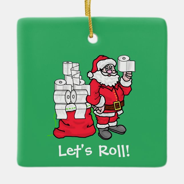 Santa con papel higiénico Ornamento navideño (Anverso)