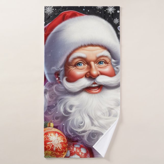 Santa con regalo y adornos (Toalla de baño)