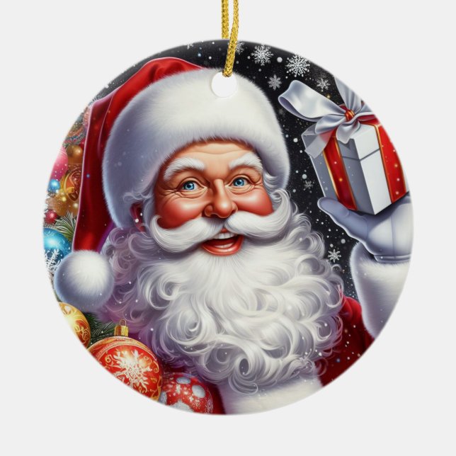 Santa con regalo y adornos (Frente)