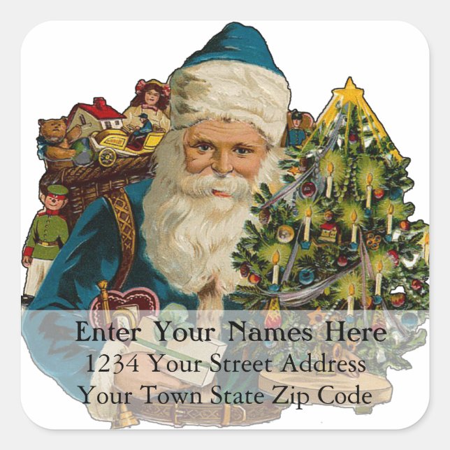 Santa con regalos Etiqueta de dirección navideña v (Anverso)