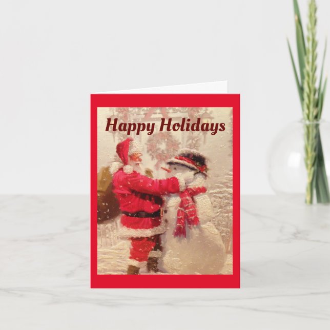 Santa con tarjeta de vacaciones de Snowman (Anverso)