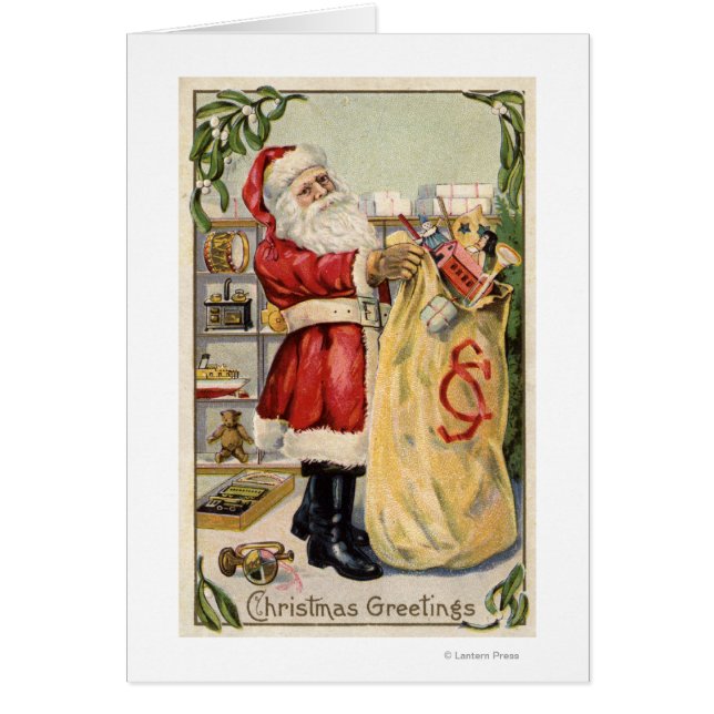 Santa con una bolsa desbordante de juguetes (Frente)