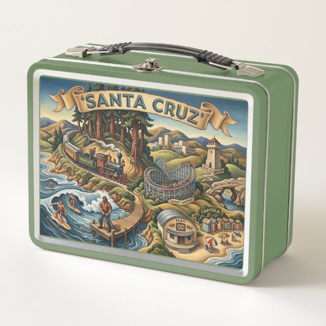 Santa Cruz California Illustrated Map UCSC Wharf (Anverso)