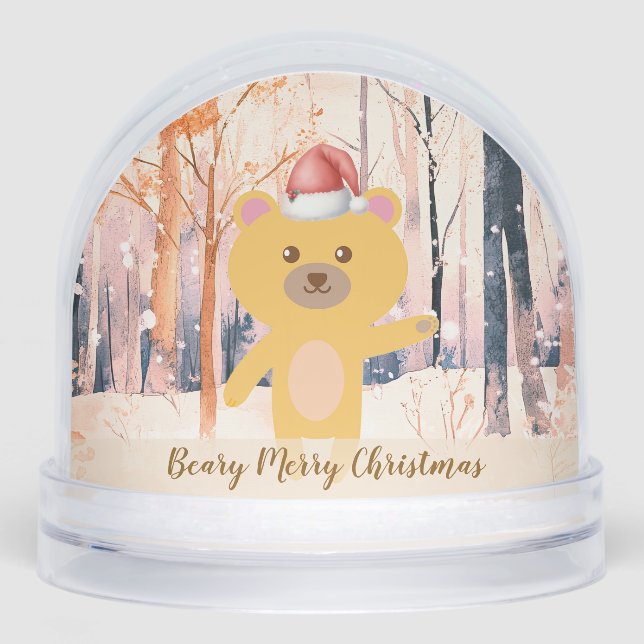 Santa Cute Bear Personalized Christmas Snow Globe (Anverso)
