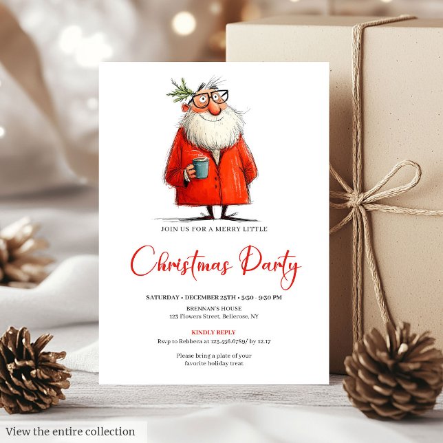 Santa de Acuarela Caprichosa Invitación Divertida  (Whimsical Watercolor Santa Funny Holiday Invite)