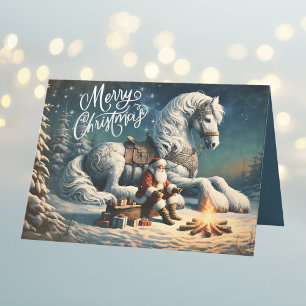 Santa de Navidad y caballo blanco mágico