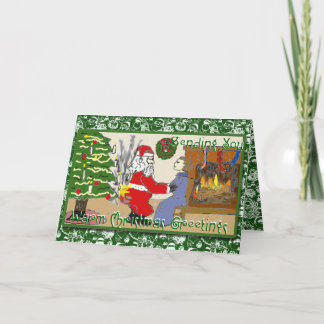 Santa divertido en tarjeta de Navidad del fuego