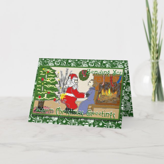 Santa divertido en tarjeta de Navidad del fuego (Anverso)