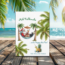Santa en la isla tropical Mele Kalikimaka Navidad