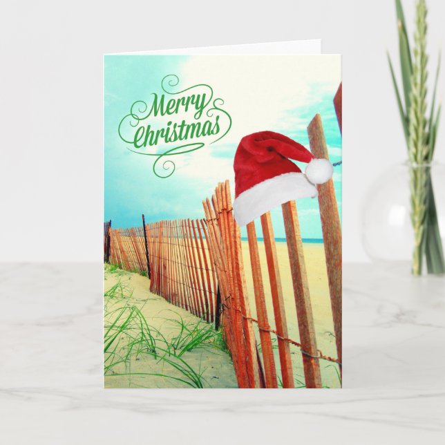 Santa en la tarjeta de Navidades de playa (Anverso)