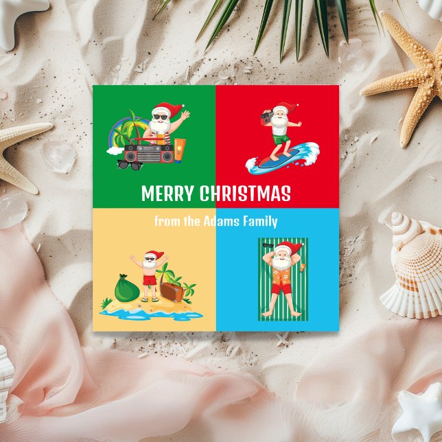 Santa en la tarjeta de vacaciones de Beach Flat (Santa at the Beach Christmas Card)