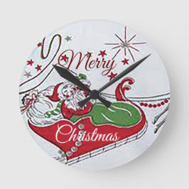 "Santa en su Sleigh" Reloj de pared acrílico redon