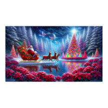 Santa en su trineo en Póster de pared de estanque