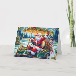 Santa en tarjeta de Navidad de carrito de golf