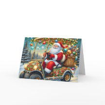Santa en tarjeta de Navidad de carrito de golf