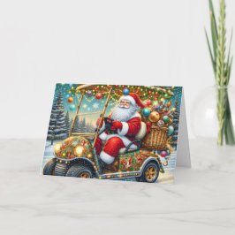 Santa en tarjeta de Navidad de carrito de golf
