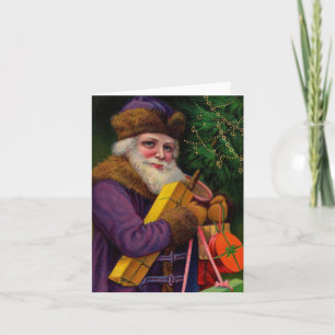 Santa en tarjeta de nota púrpura
