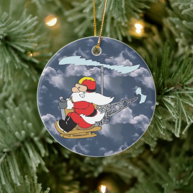 Santa en un ornamento de helicóptero (Árbol)