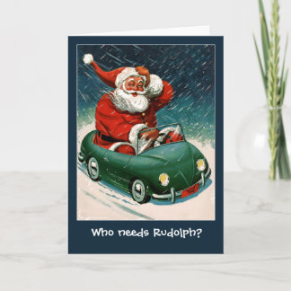 Santa en una tarjeta de Navidad del coche de