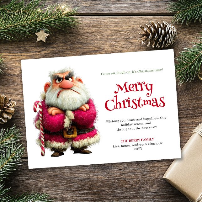 Santa enojado tarjeta divertida de Navidad editabl (Peeved Santa funny editable Christmas greeting card gift)