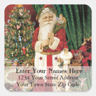 Santa entrega etiqueta de dirección navideña vinta