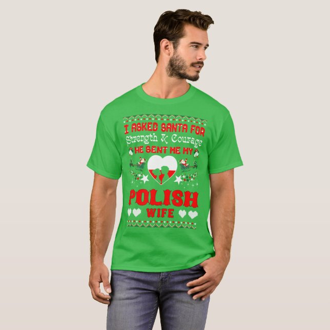 Santa envió navidad polaco de la esposa camisetas (Anverso completo)