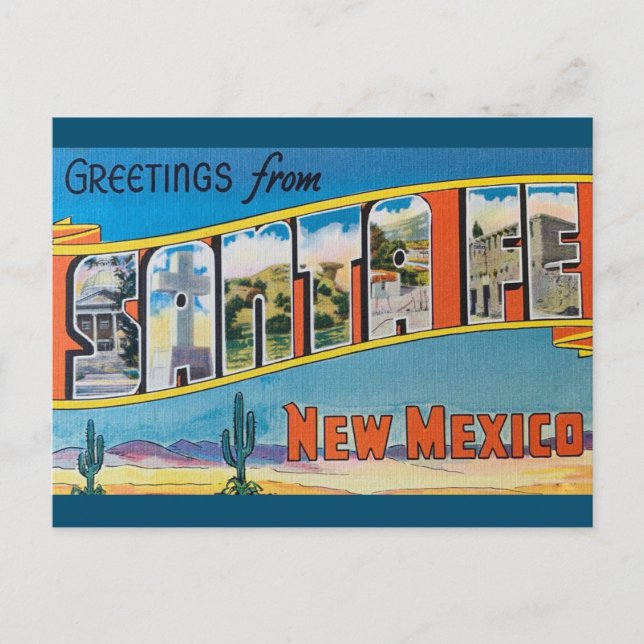 Santa Fe, Nuevo México, postal de arte vintage (Anverso)