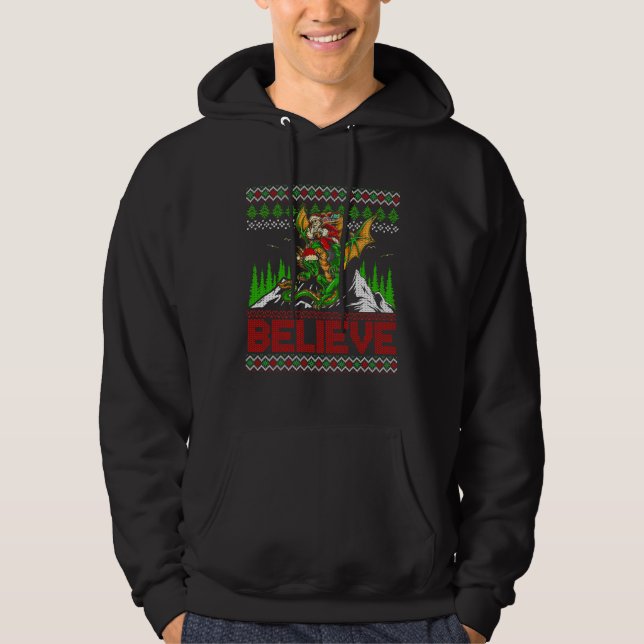Santa Flying Dragon Believe Ugly Christmas Sweater (Anverso)