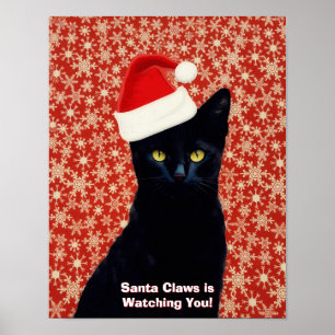 Santa "Garras" Claus Arte de Póster de Gato Negro 