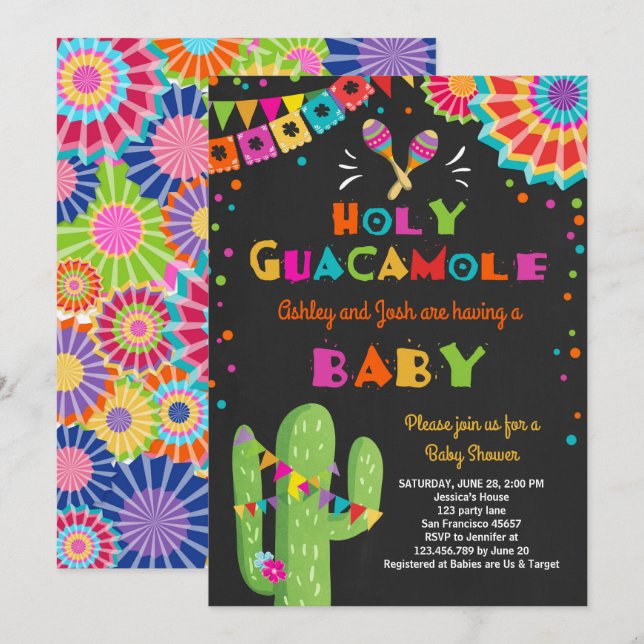 Santa Guacamole Fiesta Bebé ducha invitación a Méx (Anverso / Reverso)