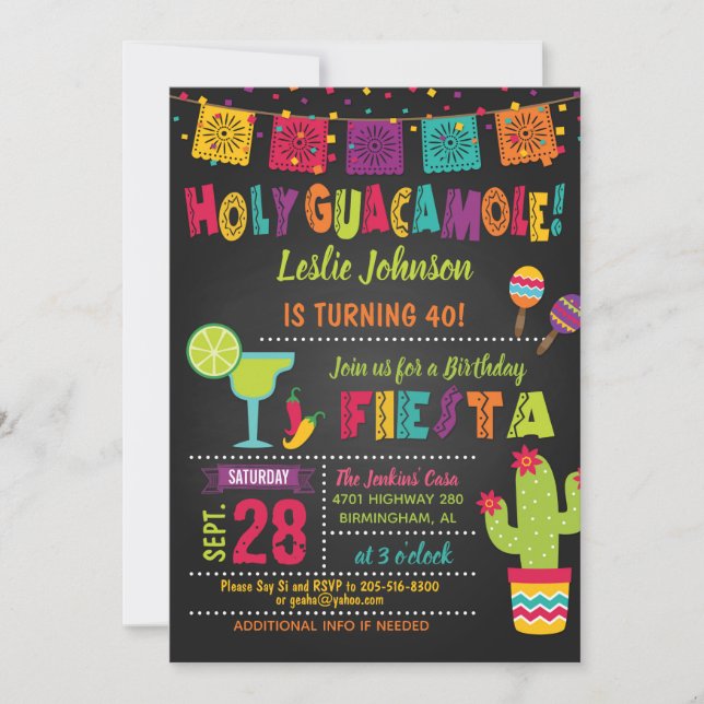 Santa Guacamole Fiesta de Cumpleaños Invitación (Anverso)