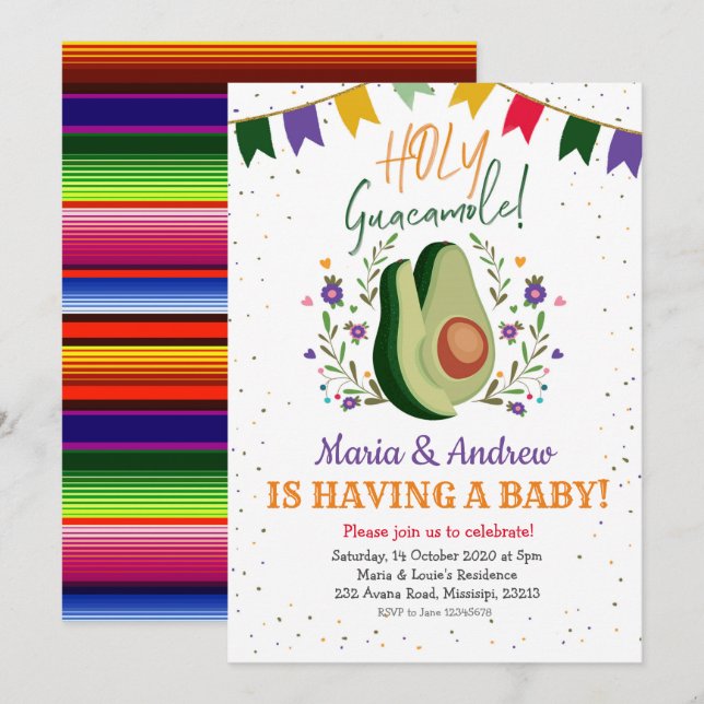 Santa Guacamole: Invitación mexicana a Baby Shower (Anverso / Reverso)