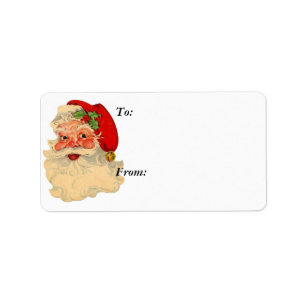 Santa hace frente a la etiqueta del regalo