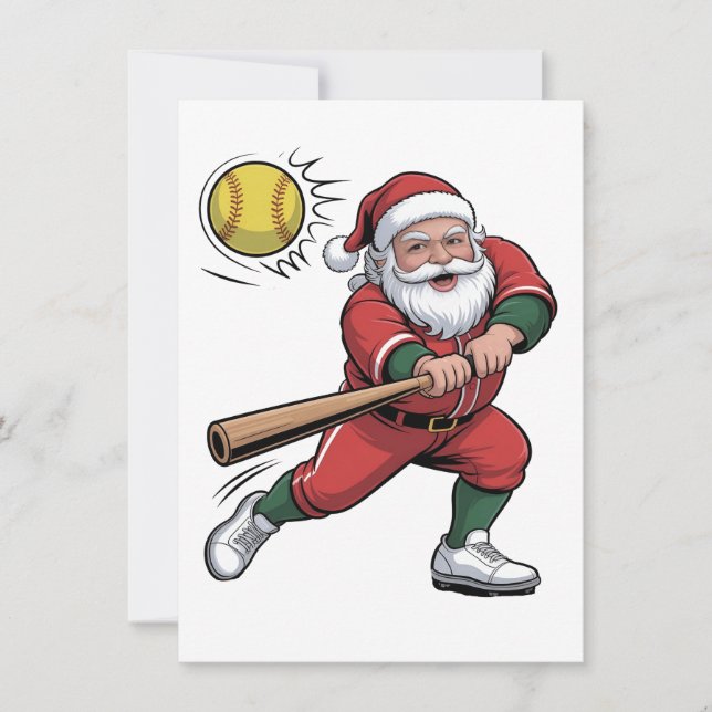 Santa jugando softball jugador de Navidad deporte (Anverso)