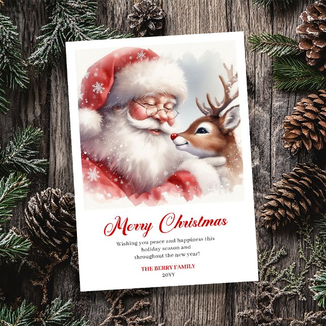 Santa juguetón y Rudolph saludo de Navidad (Playful Santa And Rudolph Christmas Cheer Greeting Card)
