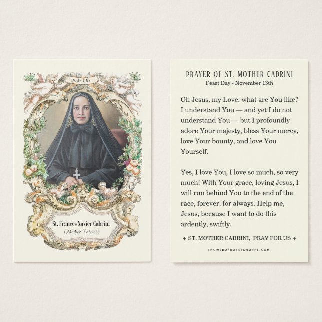 Santa Madre Cabrini Oración Religiosa Católica Nun (Anverso y reverso)