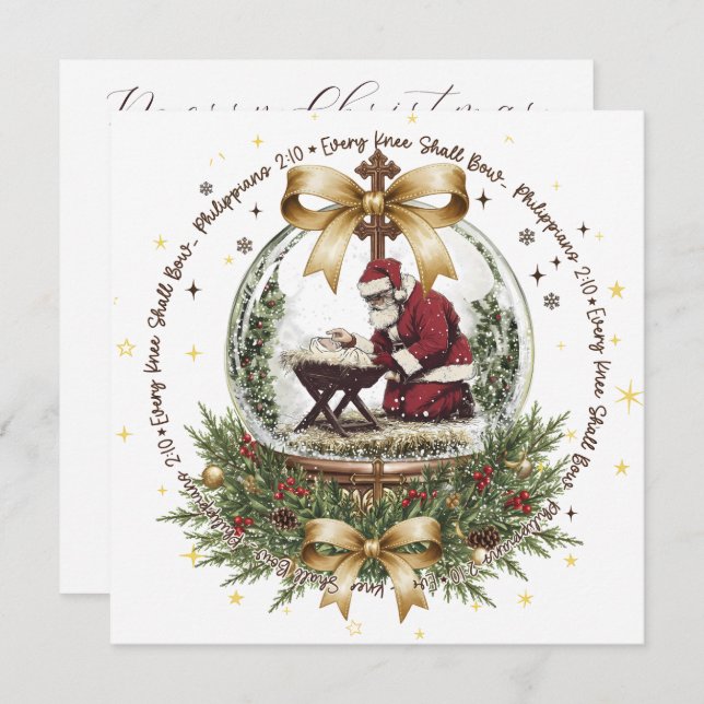 Santa & Manger Christmas Card with Scripture  (Anverso / Reverso)