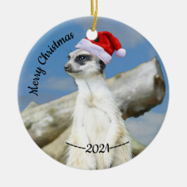 Santa Meerkat Feliz Navidad Ornamento de Navidad