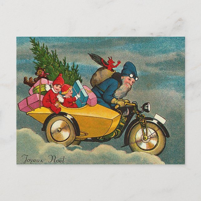Santa monta una motocicleta - navidad (Anverso)