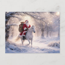 Santa montado en un hermoso caballo blanco Navidad