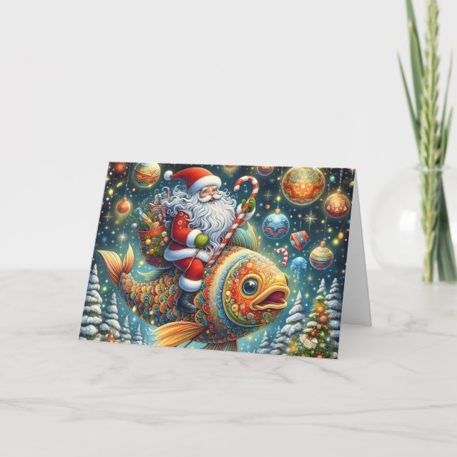Santa montando pescado de Navidad (Anverso)