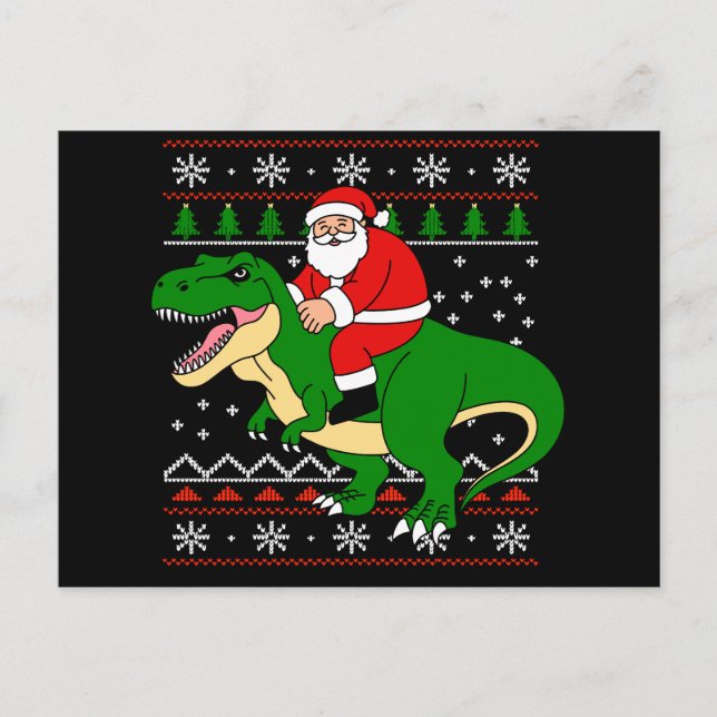 Santa montando T Rex Navidad Dinosaurio feo de Nav (Anverso)