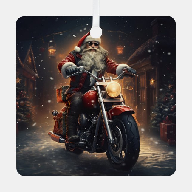 Santa montando un adorno navideño Harley (Anverso)