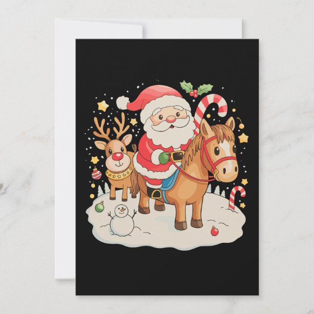 Santa montando un caballo lindo Navidad vacaciones (Anverso)