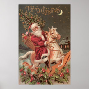 santa montar a caballo mecer arte vintage